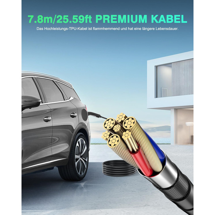 М 3-фазний 6-16A зарядний кабель типу 2 CEE 16A до типу 2 з регульованою потужністю зарядки для електромобіля чорний 11kW16A, 11kW