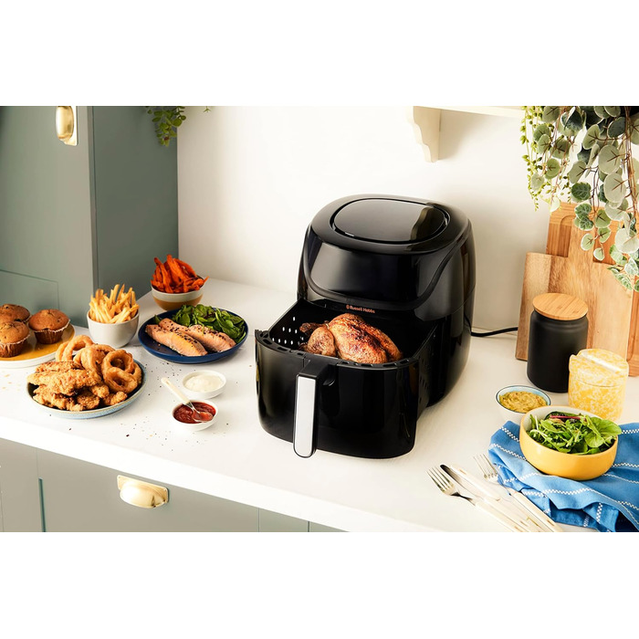 Аерофритюрниця Russell Hobbs XXL 8 л компактний корпус 7 функцій приготування10 програм AirFryer (можна мити в посудомийній машині, макс. 220C, фритюрниця без олії, гриль, запікання, смаження, зневоднення) SatisFry 27170-56