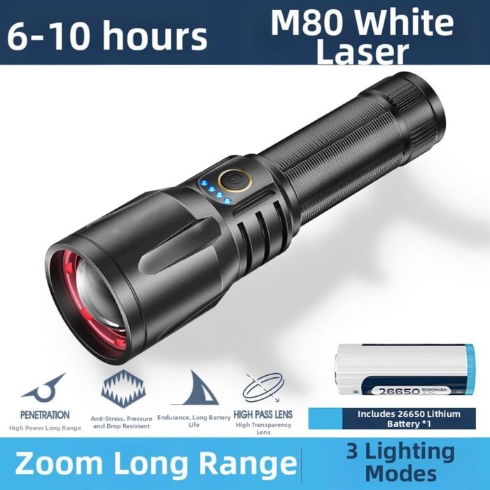 Акумуляторний ліхтарик SuperFire, 1000 люмен, світлодіодний, промінь зі змінним масштабуванням, 5 режимів освітлення, корпус з алюмінієвого сплаву, дальність 1000 м, прожектор та точковий ліхтарик для кемпінгу