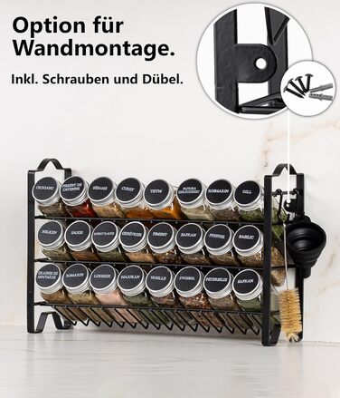 Підставка для спецій Deco haus, настінна та настінна З БАНКАМИ ДЛЯ СПЕЦІЙ ТА ЕТИКЕТКАМИ - Органайзер для спецій - Органайзер для підставок для спецій - Підставка для спецій - Підвісна система підставок для спецій - Зберігання спецій - Банки для спецій з п