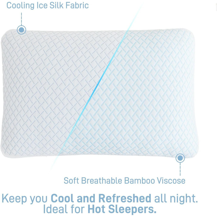Подушка з подрібненого пінного матеріалу з ефектом пам&39яті, охолоджувальна, м&39яка, розмір &quotqueen-size&quot, регульована, гіпоалергенна, готельної якості, підходить для сну на боці, животі та спині, чохол з бамбукової віскози, Oeko-TEX 1 - Queen