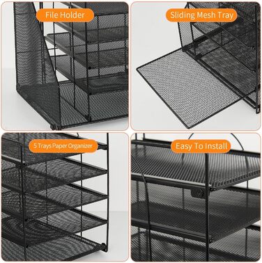 Органайзер для столу та аксесуари, 5-ярусний лоток для паперу з тримачами для файлів, офісний органайзер для зберігання канцелярського приладдя та документів (чорний)