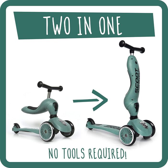 Дитячий регульований самокат 2-в-1, включаючи захисну накладку для запобігання перекиданню - для віку 1-5 років Forest, 1