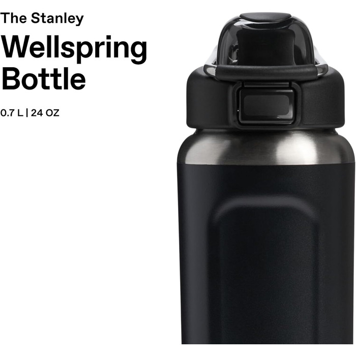Пляшка STANLEY Wellspring 0,7 л - Зберігає напої холодними протягом 12 годин - Зберігає напої крижаними протягом 40 годин - Пляшка з переробленої нержавіючої сталі без бісфенолу А - Герметична - Можна мити в посудомийній машині - Чорна 2.0