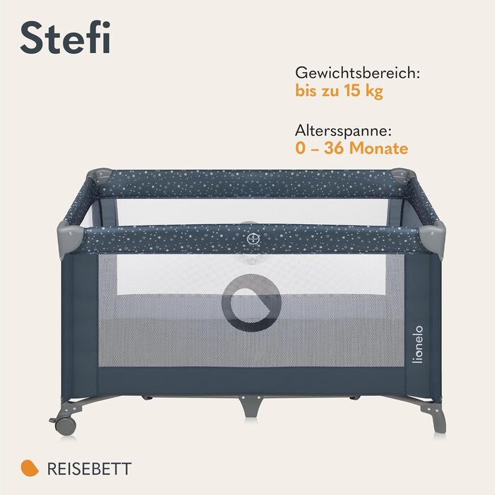 Дитяче ліжечко Lionelo Stefi, дорожнє ліжечко від народження до 15 кг, бічний вхід, система безпеки LockGuard, блокування коліс, сумка для перенесення, складне, синьо-сіре