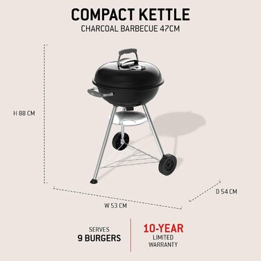 Вугільний гриль Weber Compact Kettle 47 см на стійці з колесами, модель 2026