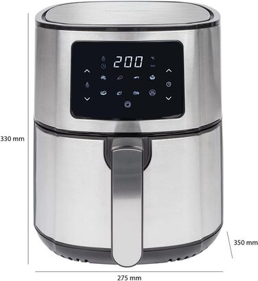 Фритюрниця ProfiCook Фритюрниця 1400 Вт Гаряче повітря 5,5 л Місткість XXL Без масла та жиру Фритюрниця Світлодіодний сенсорний екран 7 Програми Нержавіюча сталь для картоплі фрі, нагетсів і багато іншого. PC-FR 1239 H