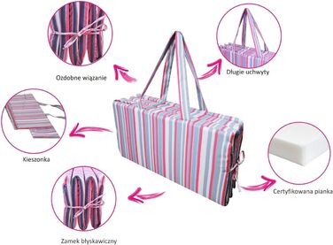 Складаний пляжний килимок, водонепроникний, з щільним наповнювачем з піни, для кам&39янистих пляжів Хорватії, з візерунком у смужку троянд