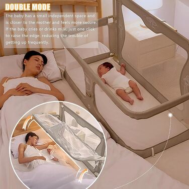 Дитяче ліжечко 3-в-1, 120x50 см, дитяча колиска, ліжечко, дитяче ліжко, приліжкове ліжечко для ліжок з пружинним каркасом, колиска, приліжкове ліжечко з москітною сіткою, яку можна розмістити на ліжку (колір кремово-білий, 120x50 см)