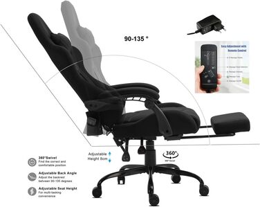 Ігрове крісло Delman, гоночне крісло, офісне крісло, комп&39ютерне крісло, масажна функція з 6 точками вібрації, крісло для керівника, тканинне, ергономічна підставка для ніг, 1036 (чорне)