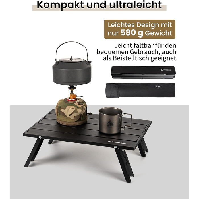 Складаний кемпінговий стіл OneTigris, маленький алюмінієвий, складний кемпінговий стіл, надлегкий портативний вуличний стіл, вантажопідйомність до 30 кг для використання на свіжому повітрі, для походів (39,5 x 29 x 12,5 см)