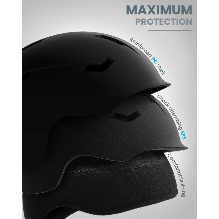 Комплект лижних шоломів OutdoorMaster, шолом для сноуборду з окулярами для дорослих - 12 вентиляційних отворів - лижні шоломи для чоловіків, жінок та дітей, матово-чорний, розмір L (58-61 см)