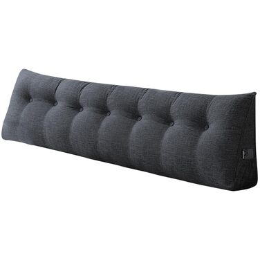 Подушка-клін, трикутна, валик для шиї, велика подушка для спини, бавовна та льон, підставка для читання для ліжка, подушка для читання, знімна (темно-сіра, 200 x 50 x 20 см, бавовна та льон) Темно-сіра бавовна та льон 200*50*20 см