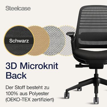 Ергономічне офісне крісло Steelcase серії 1 з поперековою опорою LiveBack та підлокітниками 4D, колір Onyx Black, колір Onyx Black без підголівника