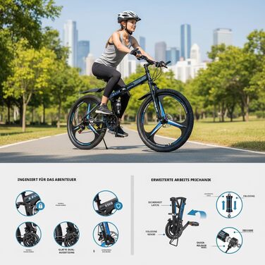 Складаний велосипед LSLIFE 27,5 дюймів, 21 швидкість, професійний кузов, алюмінієва рама, подвійні дискові гальма, передня підвіска, гірський велосипед для чоловіків/жінок, 27,5 дюймів, чорний/синій