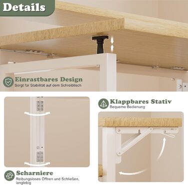 Складаний стіл, 80 см, невеликий стіл з полицею для монітора, 2-ярусний складаний стіл для домашнього офісу, офісу, школи, комп&39ютерний стіл для невеликих приміщень, бежевий