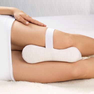 Подушка для колін Erwin Mller, подушка для сну на боці, подушка для стегон, розмір 29x20x10 см - знімає тиск на стегна, еластична стрічка із застібкою-липучкою, знімний чохол, натуральний колір, 29x20x10 см