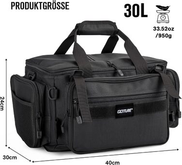 Сумка для риболовлі Goture, водонепроникна сумка через плече з мяким боком, регульований ремінь для вудки, рюкзак для риболовлі з мякими лямками та неслизьким дном Чорний Чорний 40 см*30 см*24 см