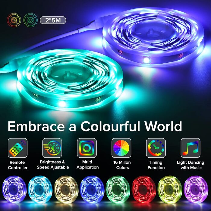 Світлодіодна стрічка для домашніх тварин Bonve 10M, світлодіодна стрічка з Bluetooth RGB, світлодіодні стрічки, що змінюють колір,