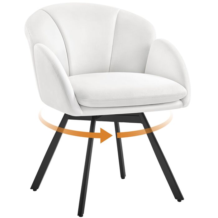 Офісне крісло Yaheetech з поворотом на 360, оксамитове офісне крісло з подвійною подушкою сидіння, туалетний стілець у формі пелюстки, поворотне крісло для офісу/спальні/вітальні, білий колір