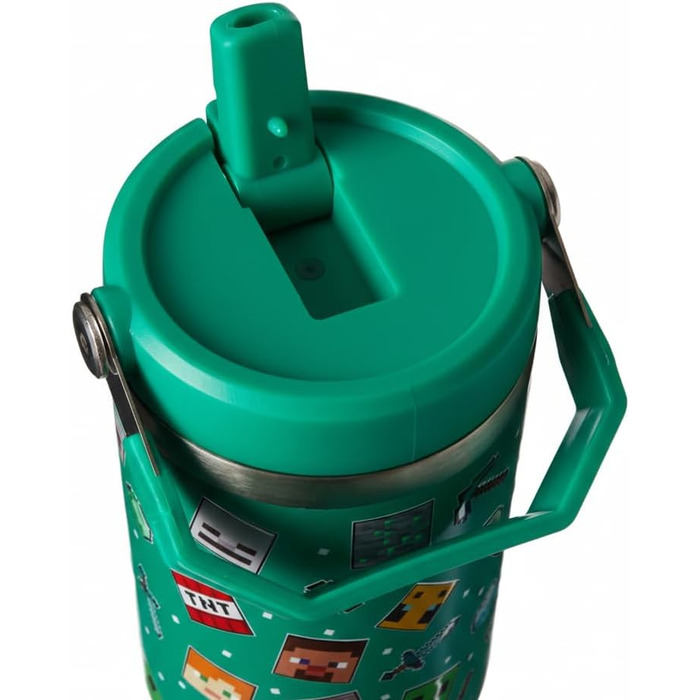 Дорожня кружка HOX Minecraft, кавова кружка з герметичною трубочкою та кришкою, двостінна, вакуумно-ізольована пляшка для води для офісу або автомобіля, зберігає холодну воду 17 годин та гарячу 5 годин, 900 мл, зелена новинка, сучасний дизайн