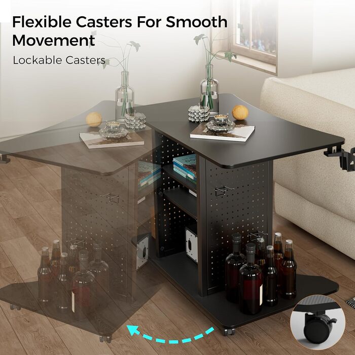 Ергономічний стіл EUREKA, комп&39ютерний стіл на колесах, невеликий стіл з 4 колесами, що обертаються на 360, мобільна робоча станція 94 * 59 * 75 см, підходить для вітальні, спальні, кабінету з місцем для зберігання