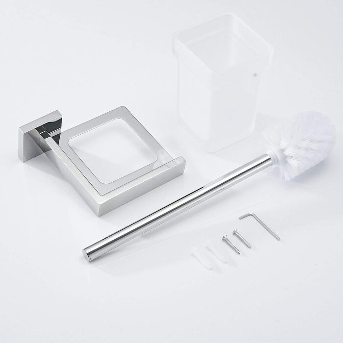 Туалетна щітка і тримач Настінний щіткотримач, хром, туалетний набір Набір туалетних щіток з нержавіючої сталі 304 і матового скла для ванної кімнати