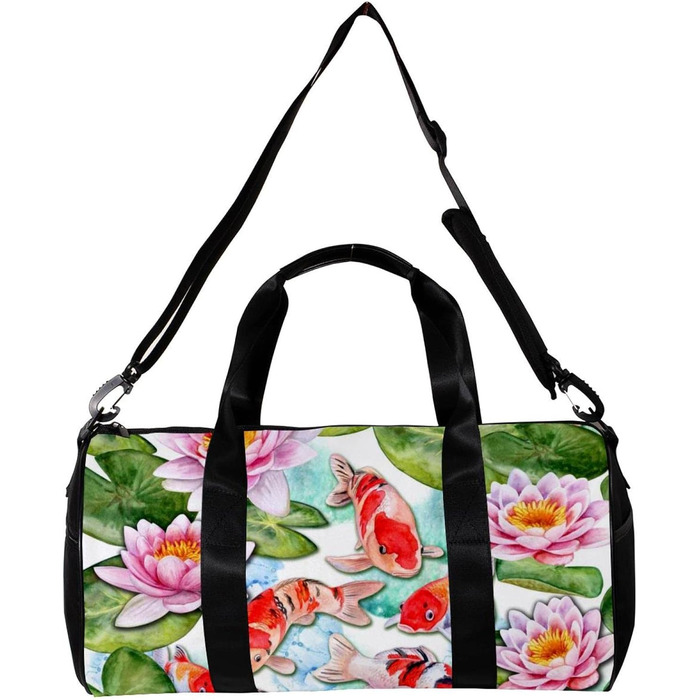 Спортивна сумка, маленька дорожня сумка, сумка для йоги, акварельний лотос та короп Кой, фітнес-сумка для активного відпочинку, сумка-шопер