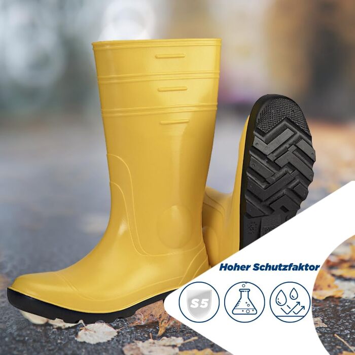Робочий одяг Scheibler захисні черевики з ПВХ S5 зі сталевим носком та захистом щиколотки нековзне та водонепроникне захисне взуття доступне в розмірах 39-47 (оливково-жовто-чорний) Жовтий 45 EU