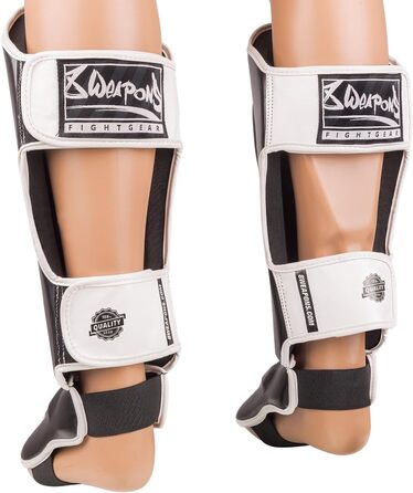 ВИРОБІВ ЗБРОЇ Щитки для гомілок Unlimited 2.0, чорно-білі, для тренувань та змагань, високоякісна синтетична шкіра та ідеальна амортизація, муай-тай, K1, MMA, карате та кікбоксинг, 8