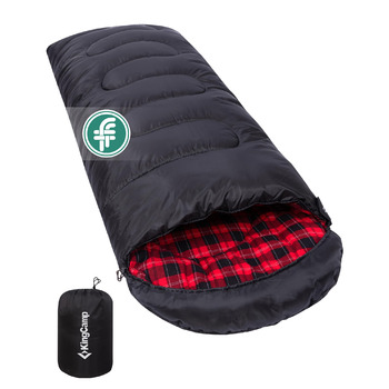 Спальний мішок KingCamp для дорослих, для холодної та теплої погоди, XL, великий та високий фланелевий спальний мішок з компресійним мішком, портативний, водонепроникний, аксесуар для кемпінгу на природі, чорний фланель, 22075 см