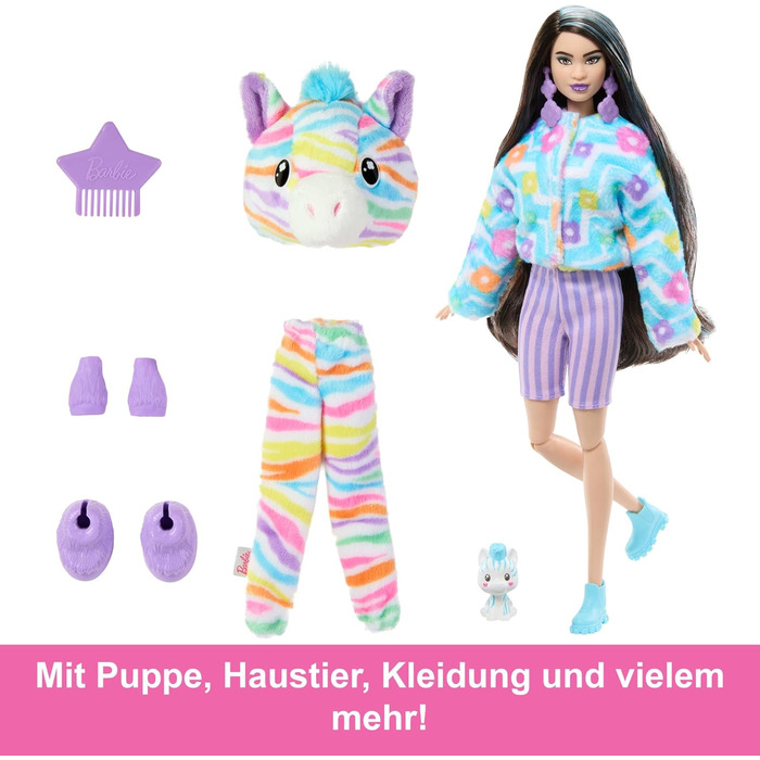 Лялька Barbie Cutie Reveal і аксесуари, плюшевий костюм райдужної зебри та 10 сюрпризів, що змінюють колір, серія Color Dream, 39