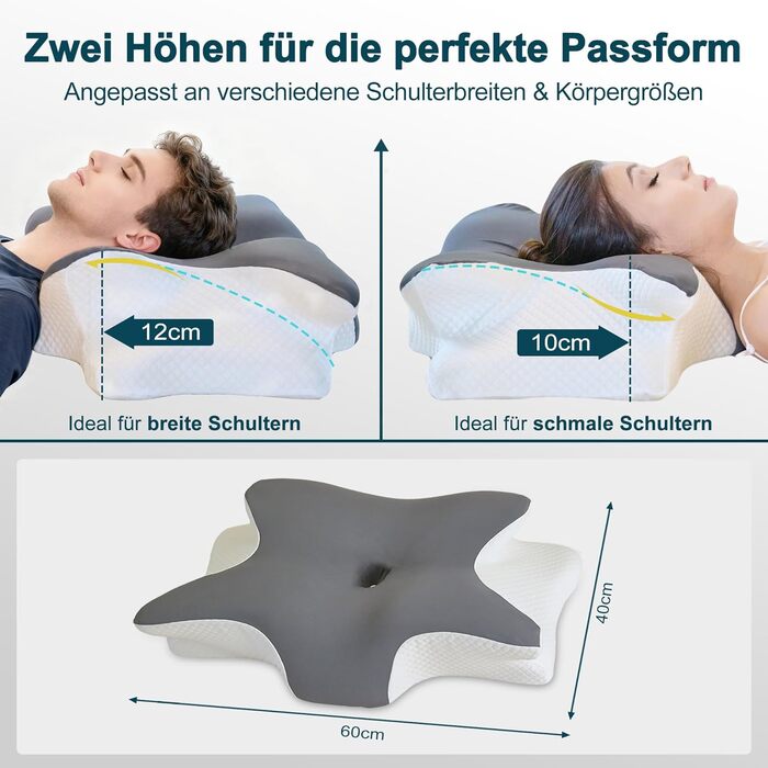 Ортопедична подушка для шиї з піни з ефектом пам&39яті та подушка для підтримки шийного відділу хребта ергономічна подушка-метелик для сну на боці та на спині від болю в шиї, регульована по висоті та яку можна прати
