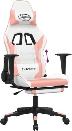 Геймерське крісло, офісне крісло, з підставкою для ніг, білий та рожевий, штучна шкіра