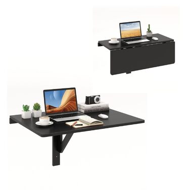 Настінний розкладний стіл GYMAX 80 x 60 см, розкладний кухонний стіл, компактний дерев&39яний обідній стіл, настінний стіл, розкладний стіл, настінний стіл для їдальні та кабінету (чорний)