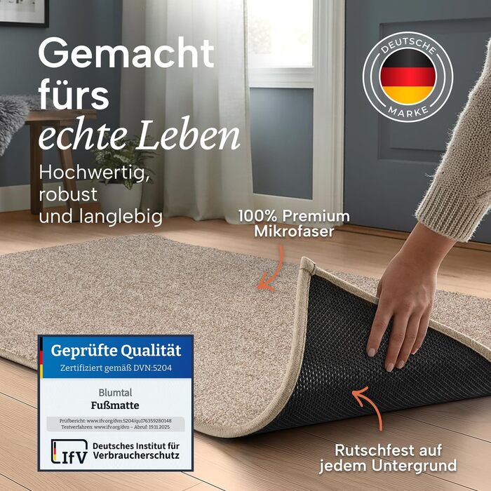 Килимок для дверей Blumtal 50x80 см - Килимок для бруду з мікрофібри з водонепроникною підкладкою з TPR - Нековзний килимок для дверей для приміщень - Високопродуктивний килимок для бруду з мікрофібри - Бежевий килимок для дверей 50 x 80 см (прямокутний)