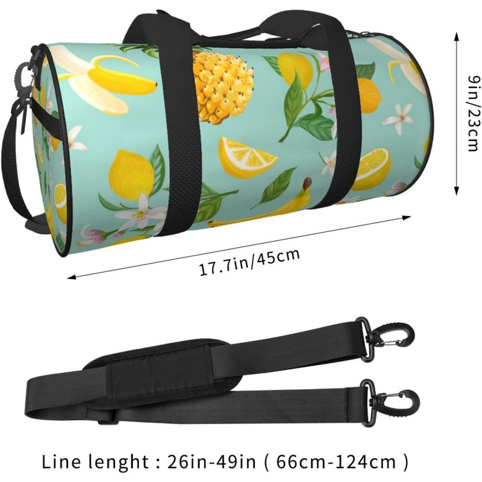 Чоловіча дорожня сумка, дизайн фрукти (лимон, банан, ананас), для коротких поїздок та на вихідні
