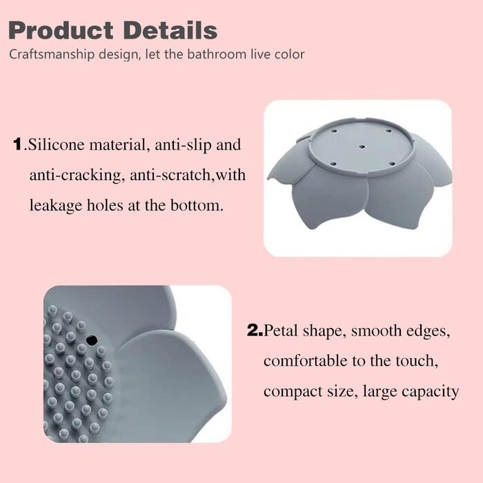 Каучукова мильниця з 2 частин зі зливом, мильниця для кухні, мильниця для душу, мильниця з пелюсткою (біла та сіра)