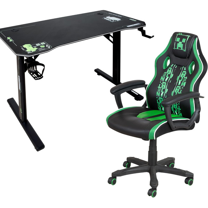 Оригінальний стіл Minecraft, ігровий стіл з підсклянником та гачком для навушників, чорний