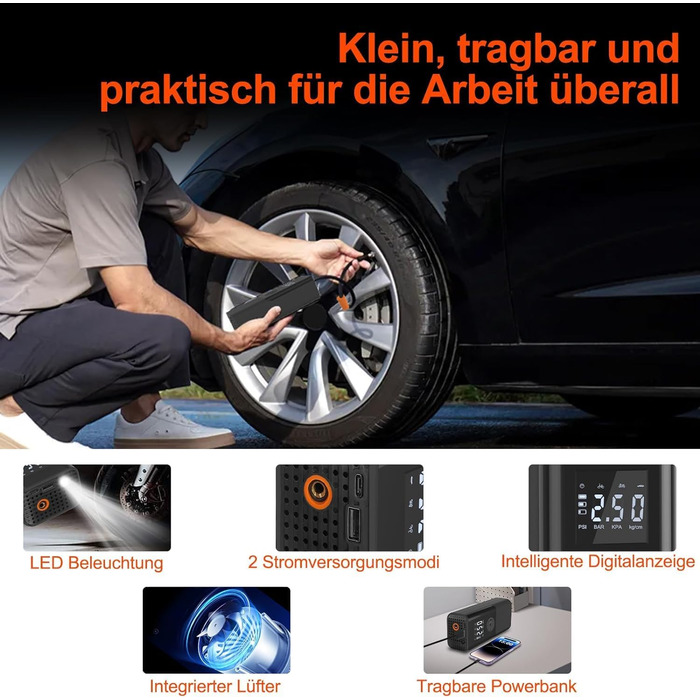 Електричний повітряний насос AOKBON 150PSI Повітряний насос з акумулятором 12 В постійного струму 6000 мАг Портативний велосипедний насос з цифровим дисплеєм Світлодіодне підсвічування Міні-компресор Power Bank 4 режими для автомобільного велосипеда Мотоц