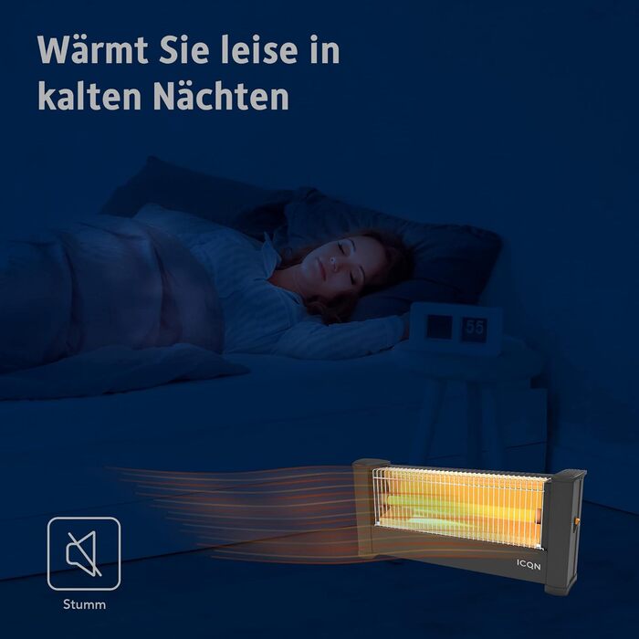 Інфрачервоний обігрівач ICQN, для приміщень площею до 9 м, 900 Вт, IP20, електричний обігрівач, кабель 135 см, обігрівач для офісу або дому, інфрачервоний обігрівач, IQ.0900.APW 54,5 x 28 x 17,2 см, чорний