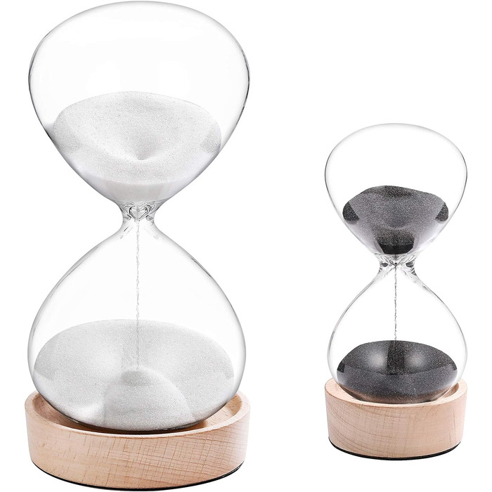 Пісочний годинник SuLiao для Uten, Поворотний на 720, Старовинний білий пісочний годинник, Вінтажний пісочний годинник 1 Hora Reloj de Arena, Великий метал, Пісочне скло, Офіс, Письмовий стіл, Дім, Весільне оформлення (Чорний, ЧОРНИЙ-30 хв і БІЛИЙ-5 хв)