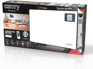 Конвекційний вентилятор-обігрівач ADLER Camry з РК-дисплеєм та пультом дистанційного керування, 2000 Вт, білий