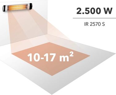 Інфрачервоний обігрівач для тераси TROTEC IR 2570 S Теплова потужність 850 Вт / 1650 Вт / 2500 Вт Окремостоячий пристрій, настінний монтаж, включаючи пульт дистанційного керування, з функцією таймера