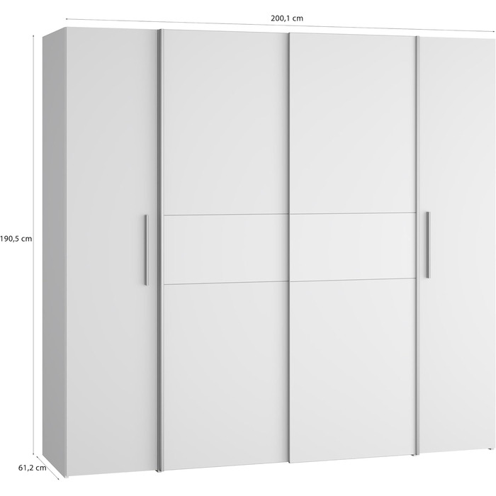 Шафа 200, сучасна шафа з розсувними/відкидними дверима, 4 двері, полиці, вішалки для одягу, дерев&39яний композит, білий, 200,1 см завширшки x 190,5 см заввишки x 61,2 см завглибшки, білий, без шухляд