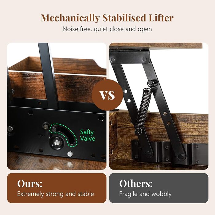 Журнальний столик VOWNER з регульованою висотою, багатофункціональний стіл для вітальні 3-в-1 з прихованим місцем для зберігання, який трансформується у обідній стіл для вітальні, колір вінтажного коричневого