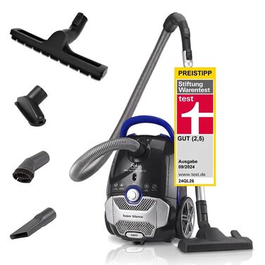 Пилосос з мішком Fakir Blue Vac Power TS 721, 800 Вт, з кабелем, HEPA H14 фільтр, тихою високоефективною мотором 69 дБ(А), містком для пилу 3 л та радіусом дії 12 м, чорний/синій