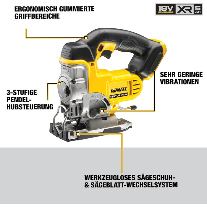 Акумуляторний лобзик Dewalt 18 вольт DCS331N (низьковібраційний високопродуктивний двигун, електронне регулювання швидкості ходу,