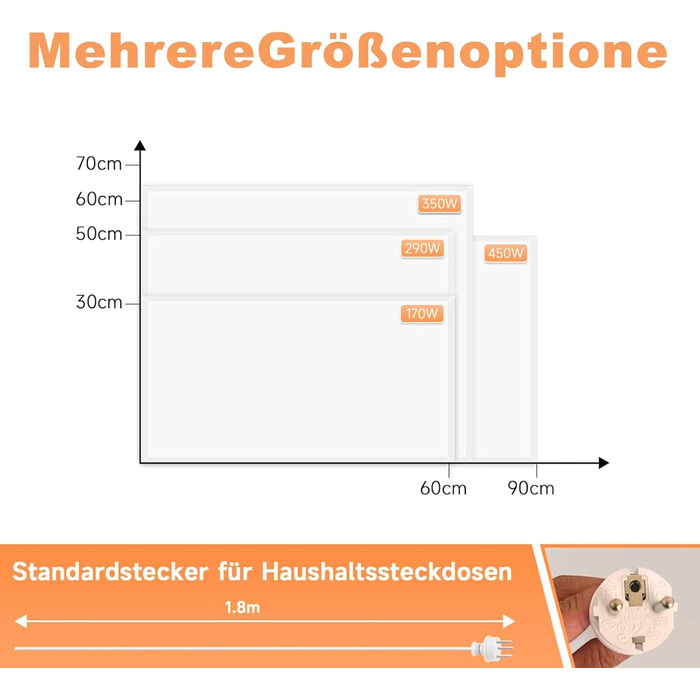 Інфрачервоний настінний обігрівач 450 Вт, настінний інфрачервоний обігрівач із захистом від перегріву та пультом дистанційного керування, 9-годинний таймер, тихий енергозберігаючий електричний обігрівач для спальні, ванної кімнати, офісу площею 10-15 м, 4
