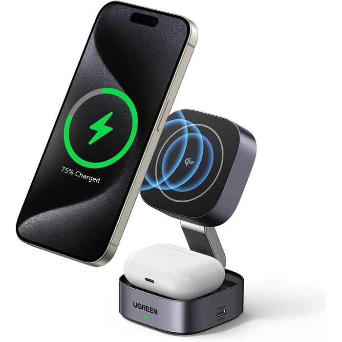 Сертифікована 15 Вт зарядна станція 2 в 1, сумісна зі складним бездротовим зарядним пристроєм MagSafe для iPhone 16/15/14/13, AirP